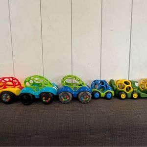 Oball SET OF SIX toy cars including two John Deere Oball brand tractors